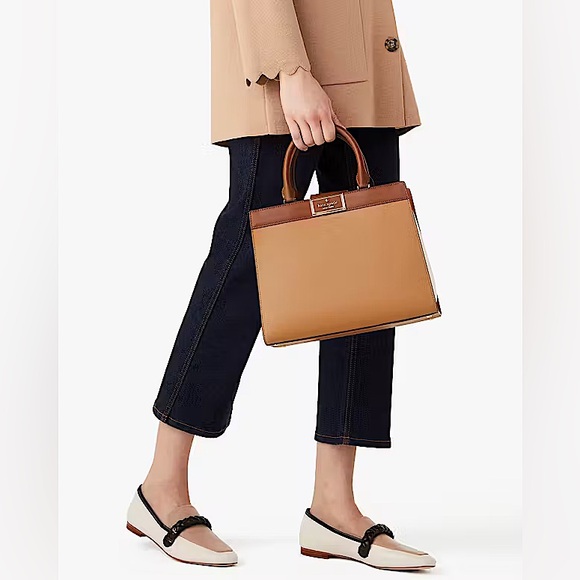 Kate Spade Reegan Colorblock Smooth Leather Satchel In Tiramisu Mousse - Picture 9 of 9